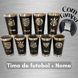 Copo Térmico Personalizado com seu Nome e Time de Futebol com Tampa e Laser Presente
