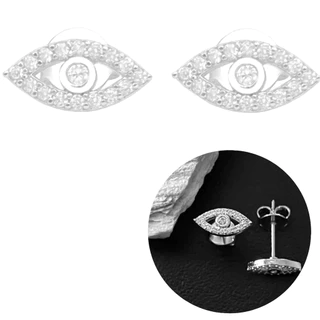 Brinco Olho Grego Cravejado (Banho Prata) em Oferta na Shopee