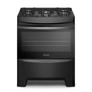 Fogão 5 Bocas Continental Preto Mesa de Vidro, Forno Eco Turbo e Tripla Chama (FC5GB) em Oferta na Shopee