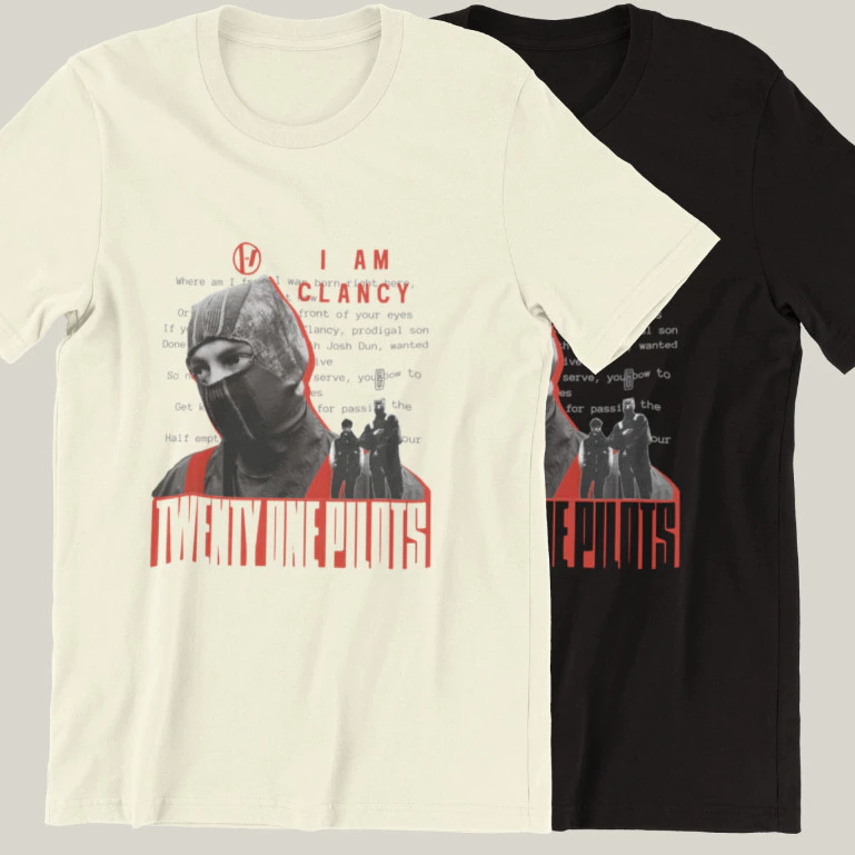 CAMISETA TWENTY ONE PILOTS I AM CLANCY LYRIC 100% ALGODÃO