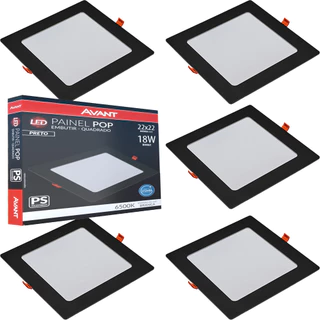 5 Painel Plafon Quadrado Embutir 18w Luminária Gesso 6500k Bivolt Avant