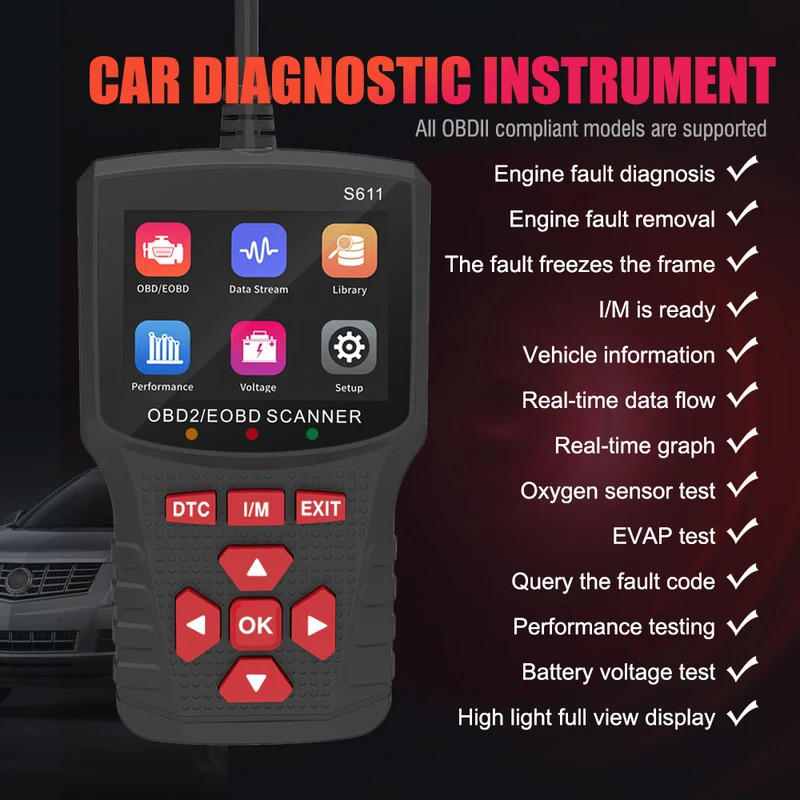 Sistema de Scanner de Carro Profissional OBD2 S611, Ferramenta de ...