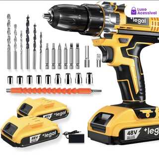 Parafusadeira Profissional 26V/48V com 2 Baterias, Kit Completo + Estuche e Acessórios (46 Peças)