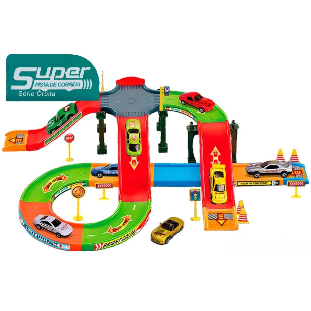 Pista para Carrinhos 30 Pcs Desmontável Infantil 2 Andares com Rampa ...