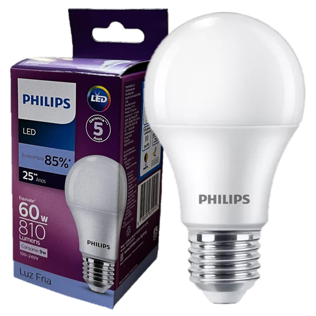 Kit 7 Lampada Led Bulbo Philips 9w Branco Frio 6500K E27 Shopee Brasil