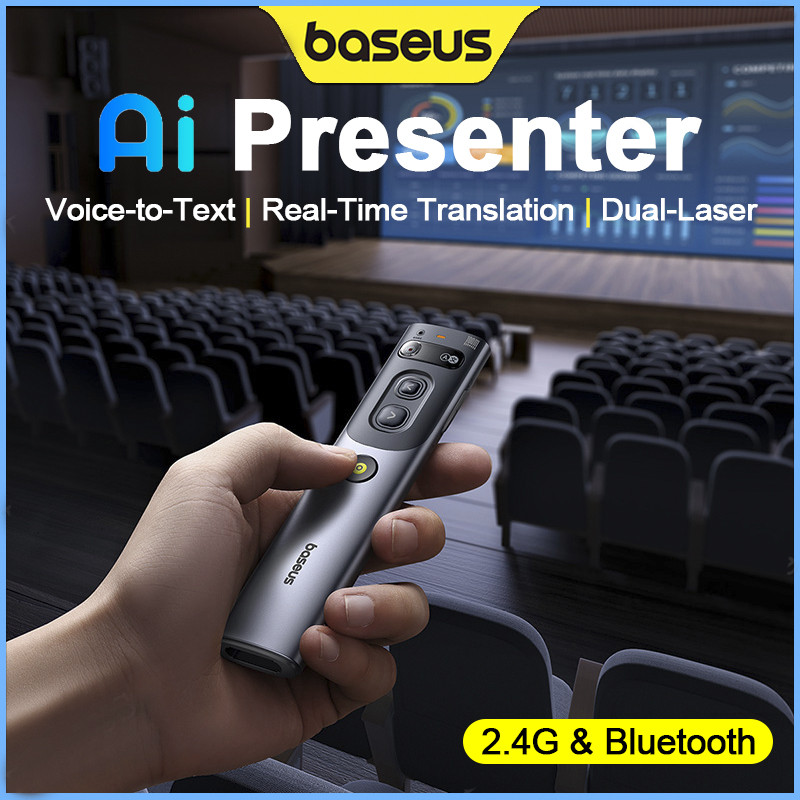 Baseus AI Voice Apresentador Sem Fio Ponteiro PPT 2.4G Conector Bluetooth Tradução De Legenda Em Tempo Real Para Reuniõe