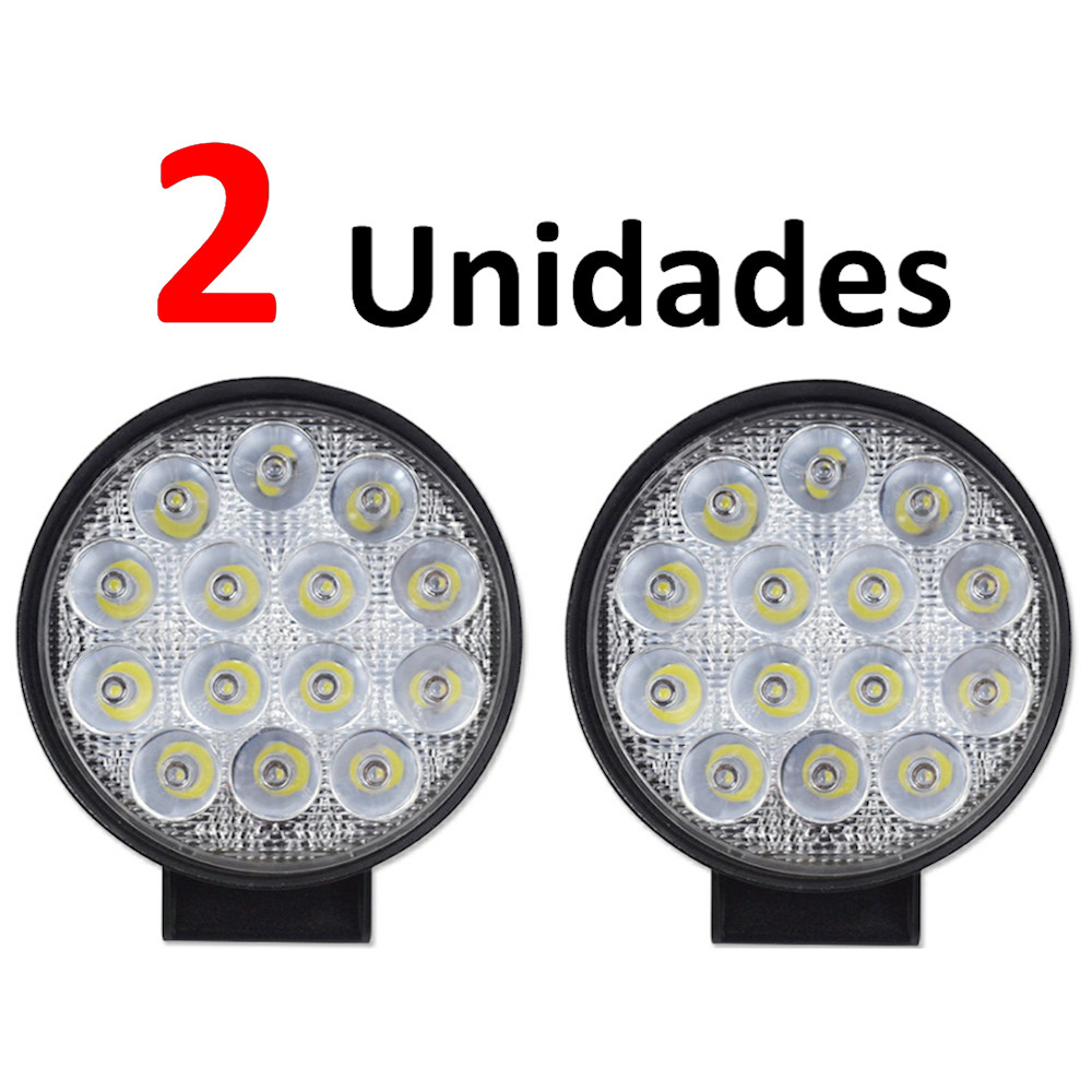 Kit 2 Farol De Milha Auxiliar 14 Leds 42w 12v/24v Redondo Fino Off-Road 6000k Universal