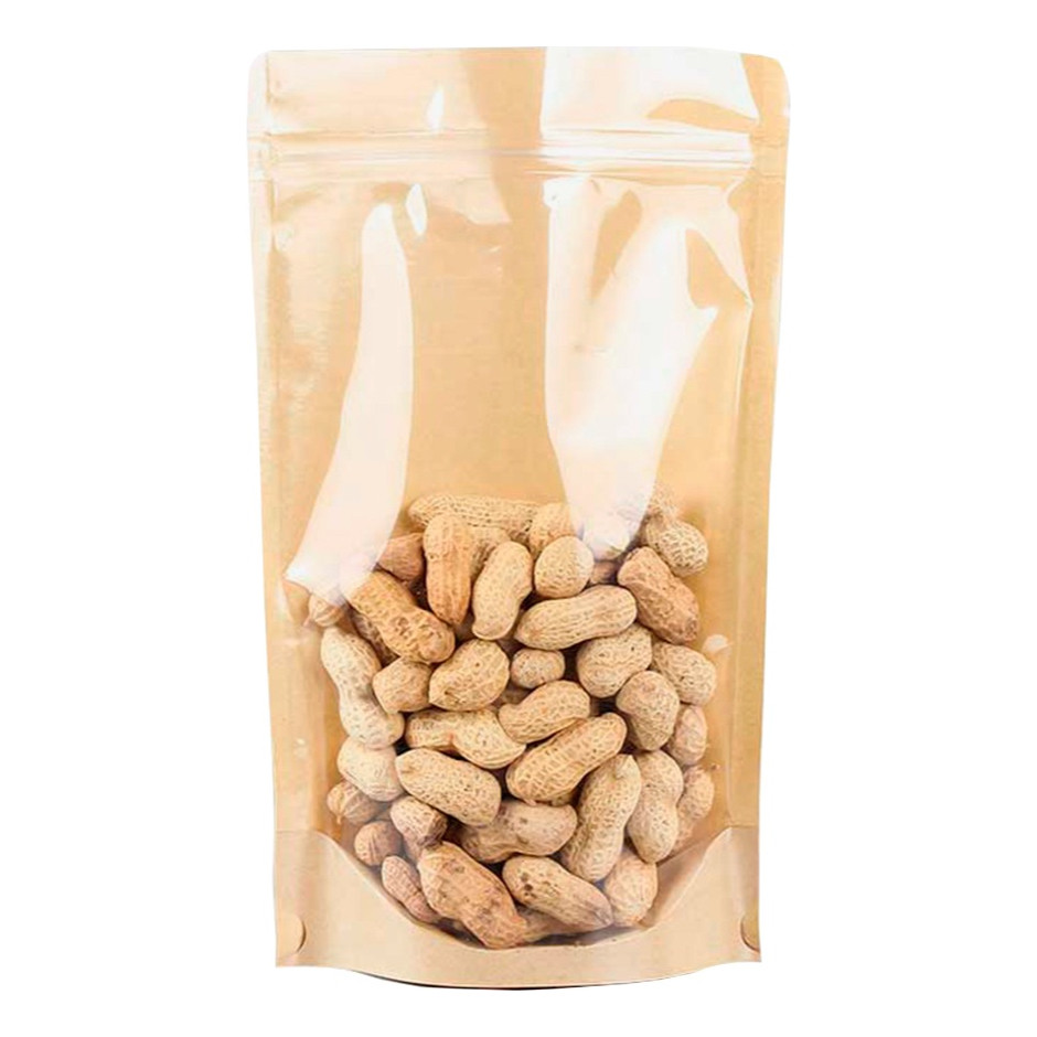 Saco Stand Up Pouch Kraft Frente Transparente Embalagem Para