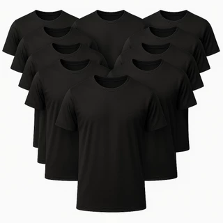 Kit com 5, 10 ou 20 Camisas Preta Dry fit Básica Unissex Adulto Infantil