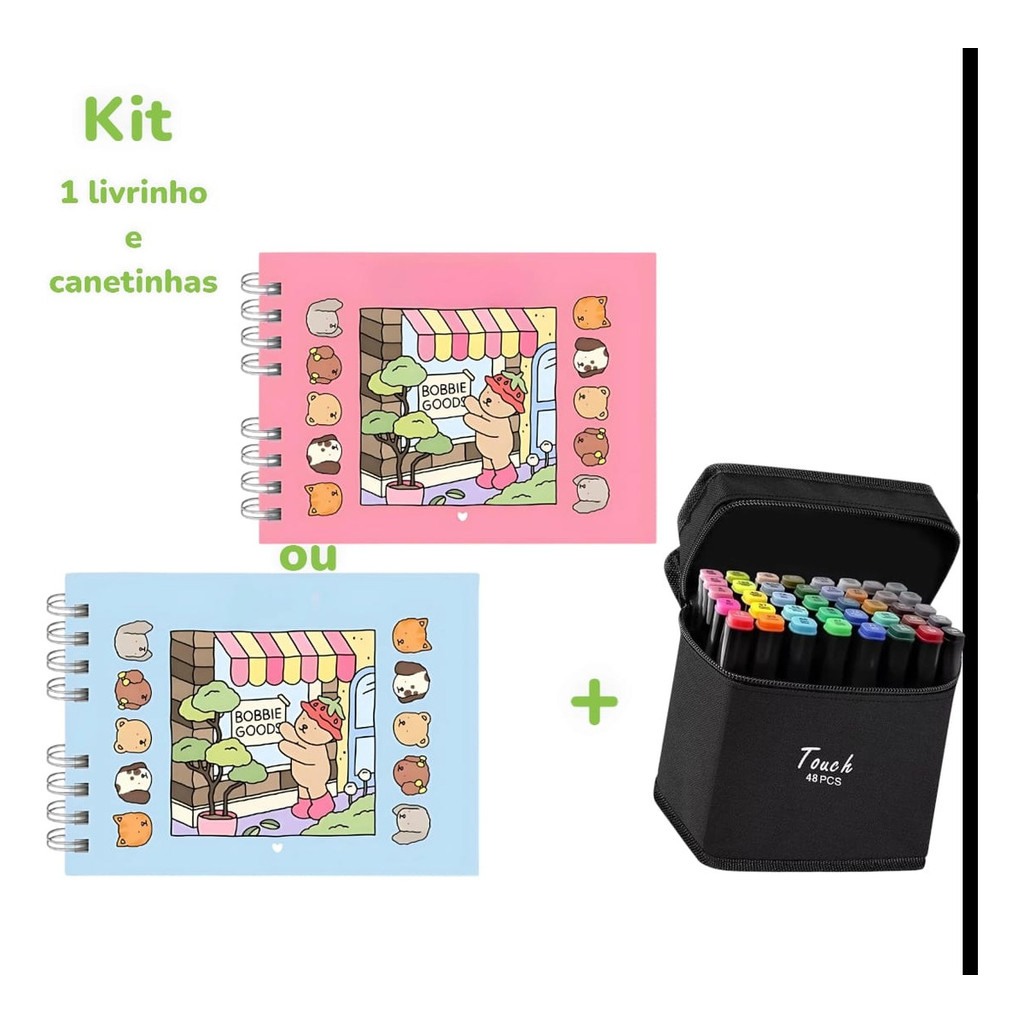 Kit Livro De Colorir Bob Rosa/azul Capa Dura 50 Páginas + Canetinhas ...