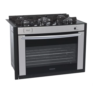 Fogão 5 Bocas de Embutir Venax Gaudi Prisma Vitreo Bl Gas Glp Inox