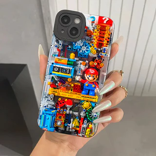 Blocos De Construção Bonito Mario Caso Para iPhone 16 15 14 13 12 11 Pro Max XR X XS 7 8 Plus SE2 Mini Capa Macia