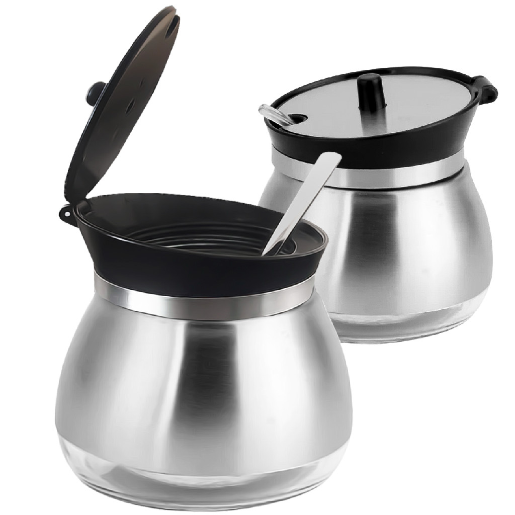 Açucareiro Inox e Vidro com Tampa e Colher Yab