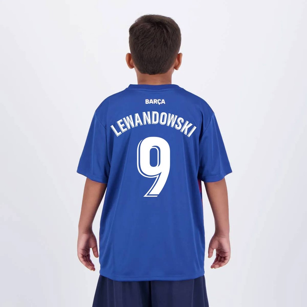Camisa Barcelona Lewandowski 9 Dominant Juvenil Azul | Shopee Brasil