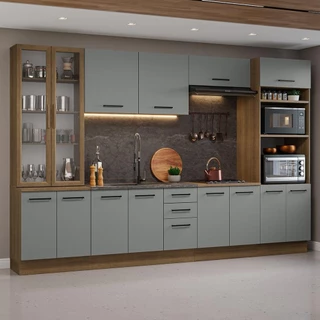 Armário de Cozinha Completa 340cm Rustic/Cinza Agata Madesa 01 em Oferta na Shopee