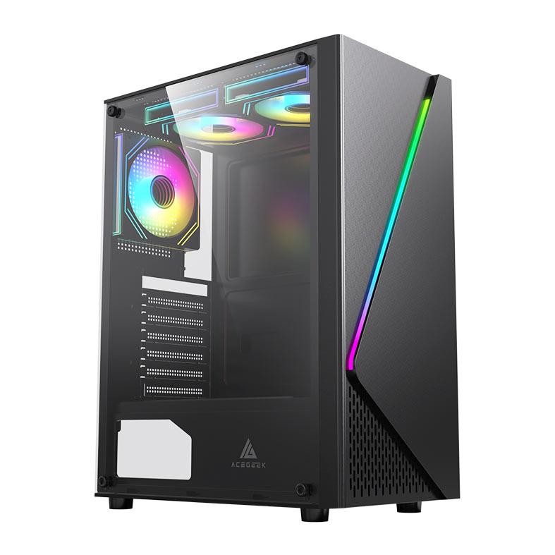 Gabinete Gamer Acegeek Lumix, Mid-Tower, Lateral de Vidro, Preto, AG-LUMIX-BK
