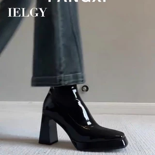 IELGY Botas Curtas De Salto Alto Com Sola Grossa Para Mulheres , Grosso Que Tornam-Os Parecem Mais Finos