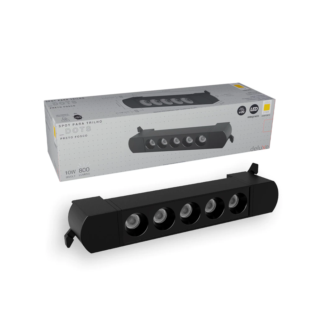 Spot Led Trilho Authentic Dots 10w 2700k Preto Fosco Deluxe