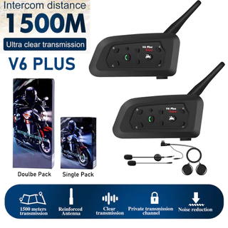 V6 Plus Interfone Para Capacete De Motocicleta , 2 Vias , 1500M , Bluetooth , Sistema De Comunicação , Redução De Ruído