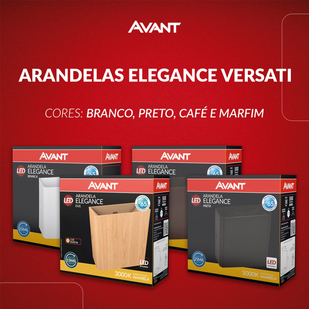 Arandela Led Externa Elegance Versati 4w 3000K Nas Cores Branco, Preto, Cafê ou Madeira Avant