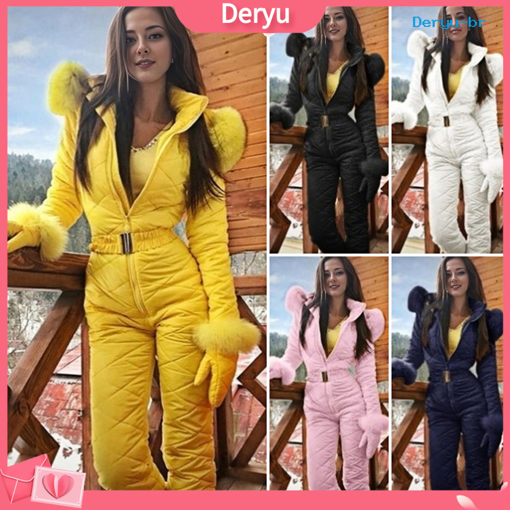 [deryu] Macacão Feminino De Inverno Com Luvas Cintura Elástica De Neve ...