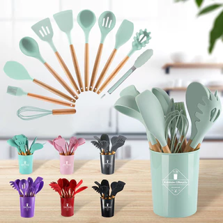 Kit 12 Talheres de Silicone Conjunto Utensílios de Cozinha Colher escumadeira concha escumadeiras
