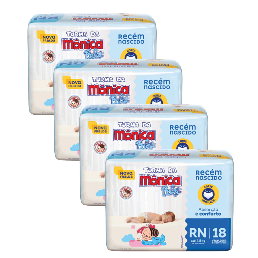 Fralda Turma da Mônica Baby RN Recém Nascido Com 18 Fraldas Para até 4 ...