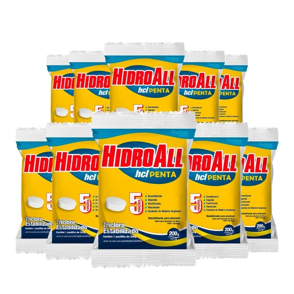 10 Pastilhas de Cloro Hidroall - 5 em 1 HCLpenta 200gr