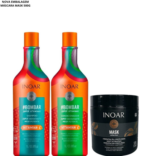 Kit Inoar Shampoo 1L/Condicionador 1L #Bombar + Mask Collection 500G ...