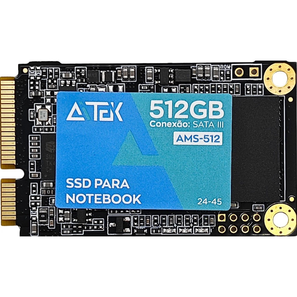 SSD MSATA III 512GB LEITURA 500MB/s, GRAVAÇÃO 445MB/s AMS-512
