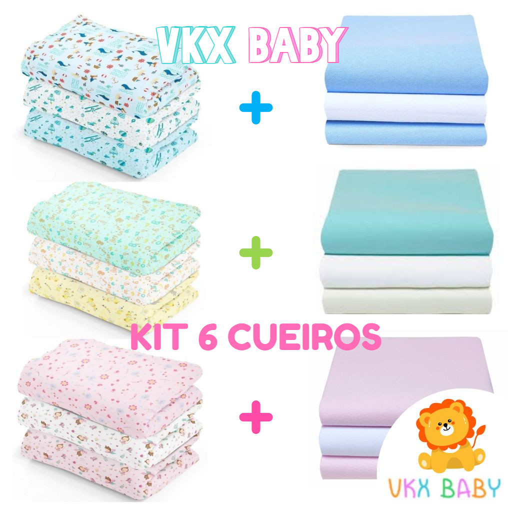 Kit 6 Cueiros Bebê Flanelado Estampado e Liso 80cm X 50cm - 100% ...