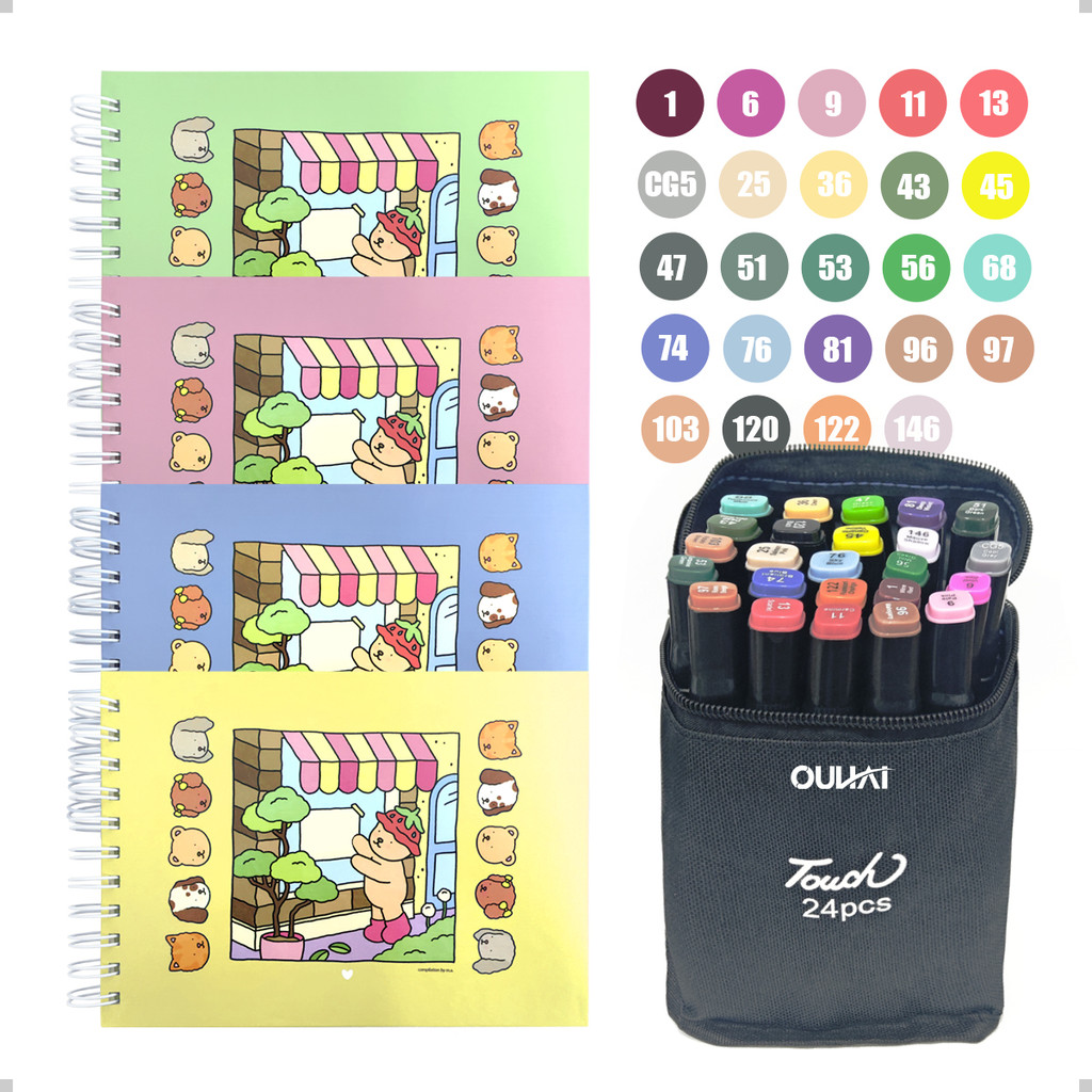 Kit Livro De Colorir Bobbie Goods Capa Dura 50 Páginas + Canetinhas Marca Texto De 24/80/120 Cores