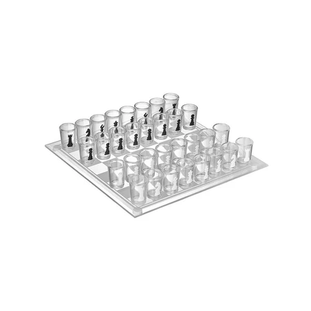 Jogo De Xadrez Shot Drink 35x35cm Tabuleiro De Vidro