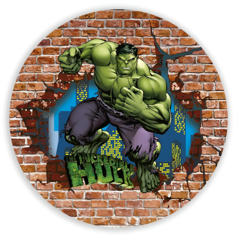 Lindo Painel Festa Infantil Redondo Hulk, fundo tijolos quebrados ...