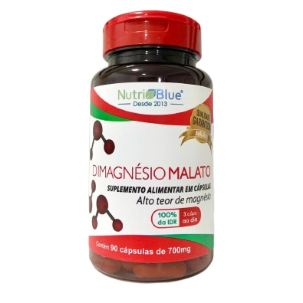DIMAGNÉSIO MALATO NUTRIBLUE 700MG 90CAPS CORAÇÃO MUSCULAR | Shopee Brasil