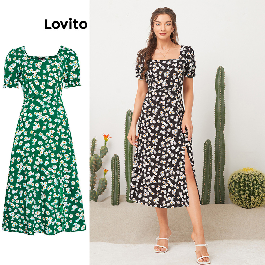 Lovito Vestido casual simples com laço frontal para mulheres