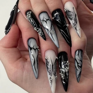 unhas postiças realista decoradas Pontiagudas Longas francesinha Com Cola unhas postiças decoradas
