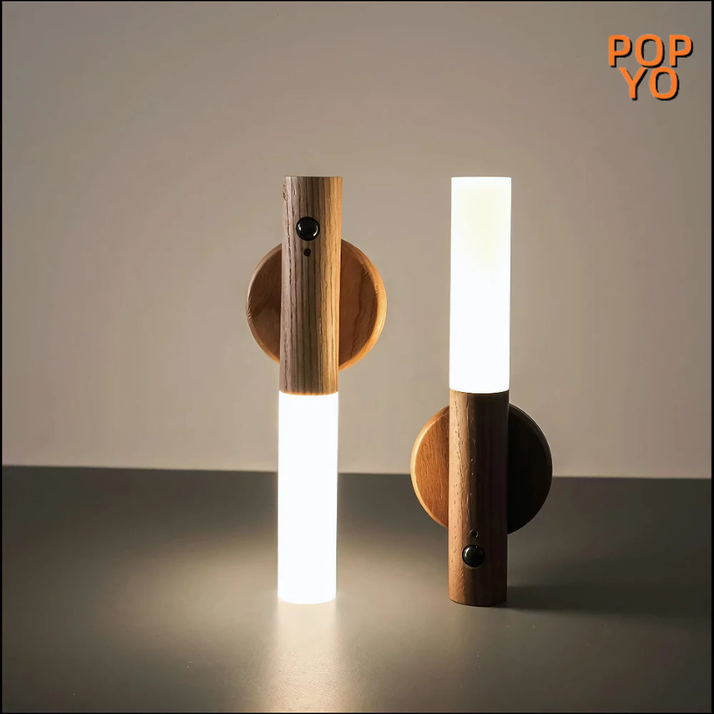Luminária Elegante De Madeira Led Sensor Movimento Presença