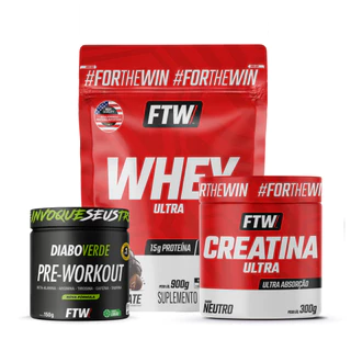 Whey Ultra Chocolate 900g + Creatina Ultra 300g + Pré-Workout Diabo Verde 150gr - FTW
