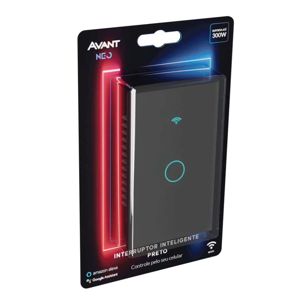 Interruptor Inteligente Touch WiFi Preto Avant Neo