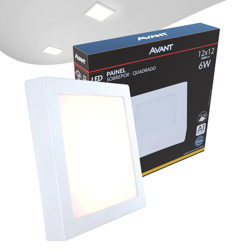 Painel Plafon Led Alu 6w 3000k Sob. Quadrado 110v/220v 12cm Avant