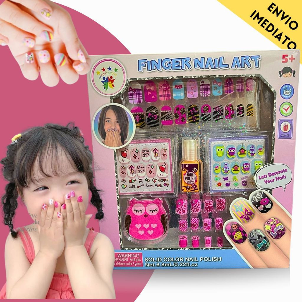 Brinquedo Kit Manicure Fazer as Unhas Postiças Infantil Decoradas com ...
