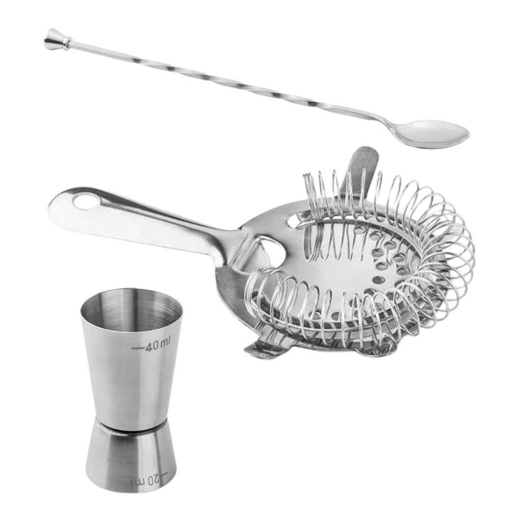 Kit Colher Bailarina + Coador Strainer 4 Apoios + Dosador Bebidas 40 ...