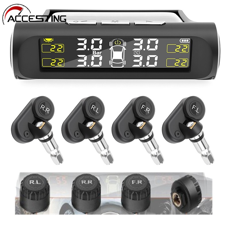 TPMS Sem Fio HD Carga Solar Sistema De Monitoramento De Alarme De Pressão De Pneus De Carro Display Liga Com Vibração 4 em Oferta na Shopee