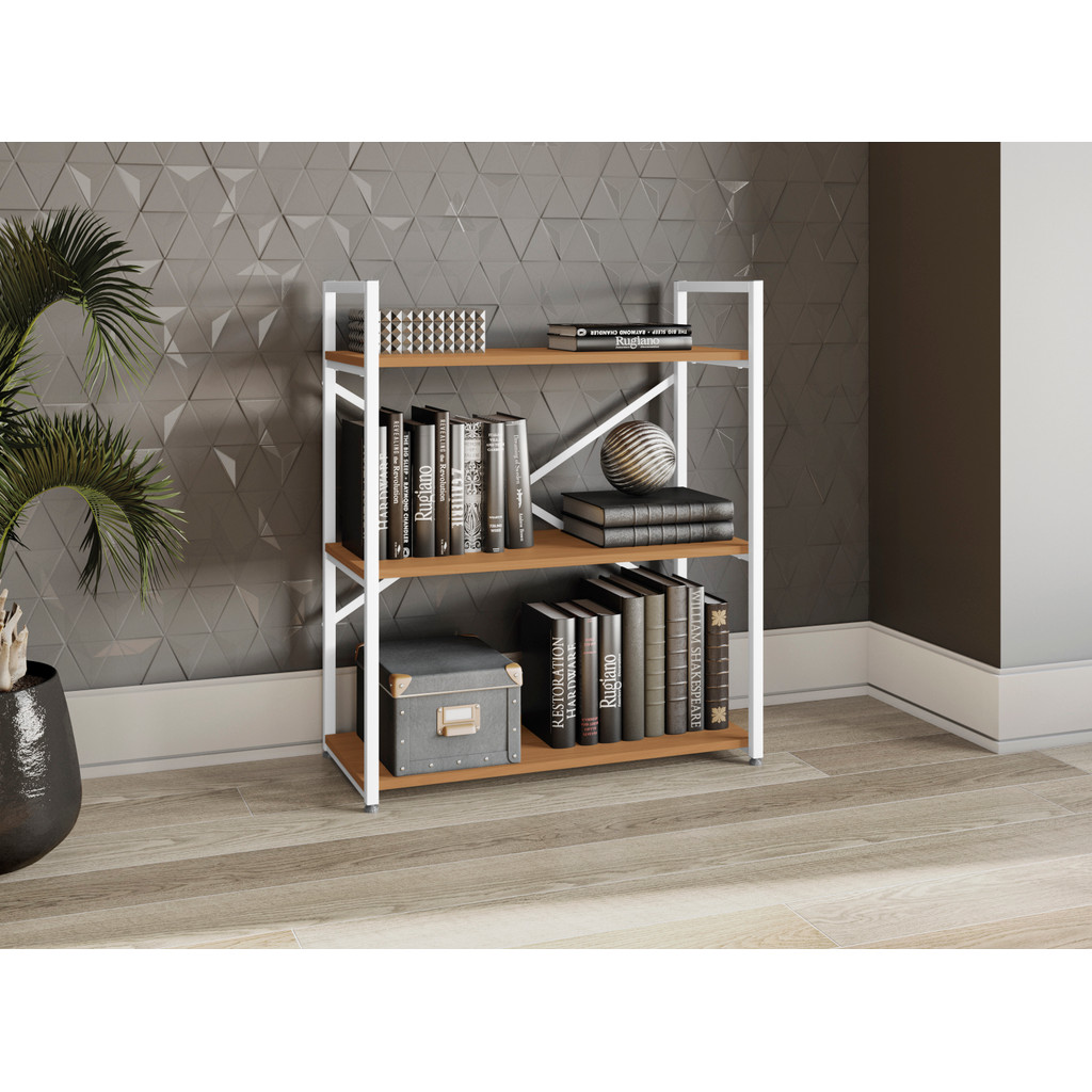 Estante Estilo Industrial Kappesberg LI007 c/ 3 Prateleiras Cor Canela/branco