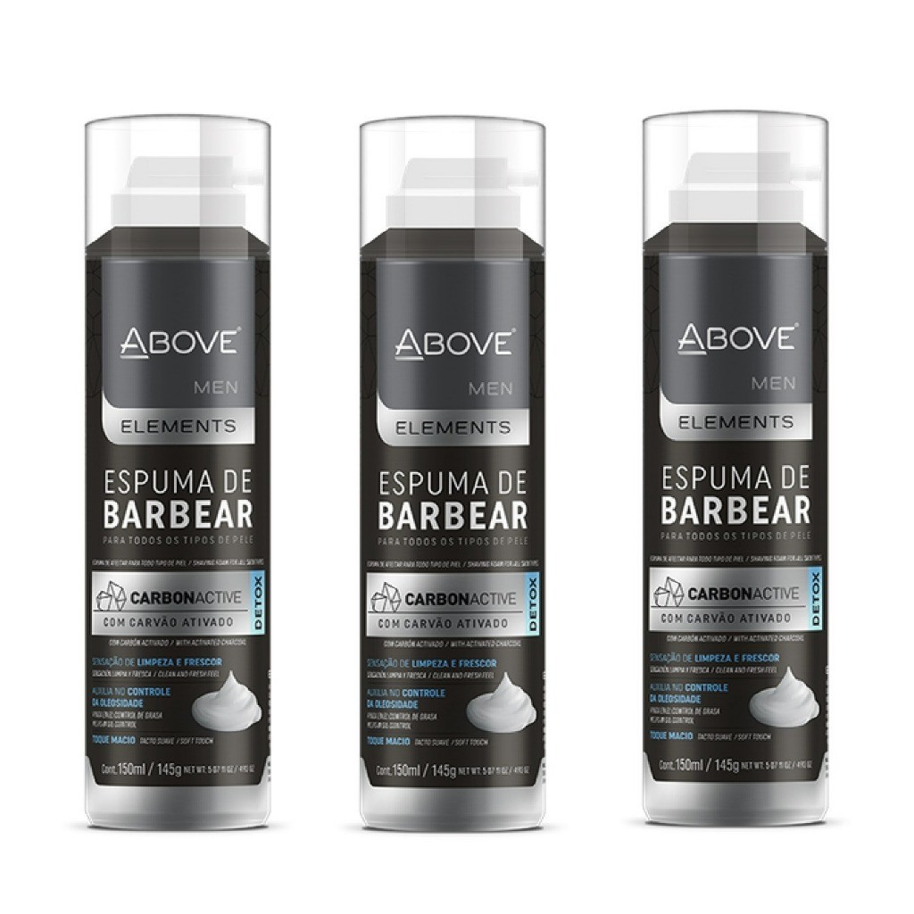 Kit 03 Espuma De Barbear Above Carvão Ativado 150ml | Shopee Brasil