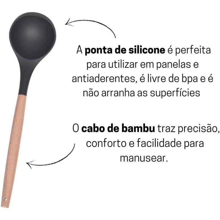 Imagem do produto Kit C/12 Peças Utensílios De Cozinha Colheres Espatula Silicone Cabo Madeira Decoração 2