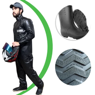 Kit Capa De Chuva Moto Pvc  Bota Preta  Impermeavel Motoqueiro em Oferta na Shopee