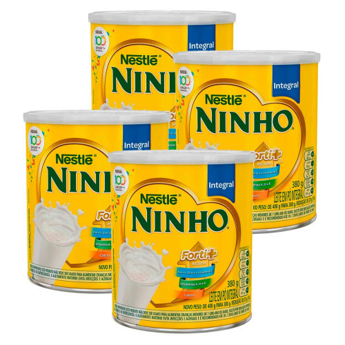 Kit Leite em Pó Ninho Integral Lata 380g 4 Unidades | Shopee Brasil