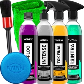 Kit Estética Automotiva Vonixx Lava Rápido Completo Sintra Cera Tok Final Intense Shampoo V-Floc Pincel Pano Aplicador